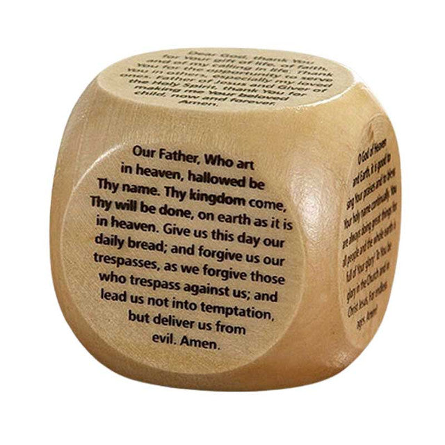 Wooden Catholic Prayer Cube for Kids – English Christian Dice with 6 Prayers