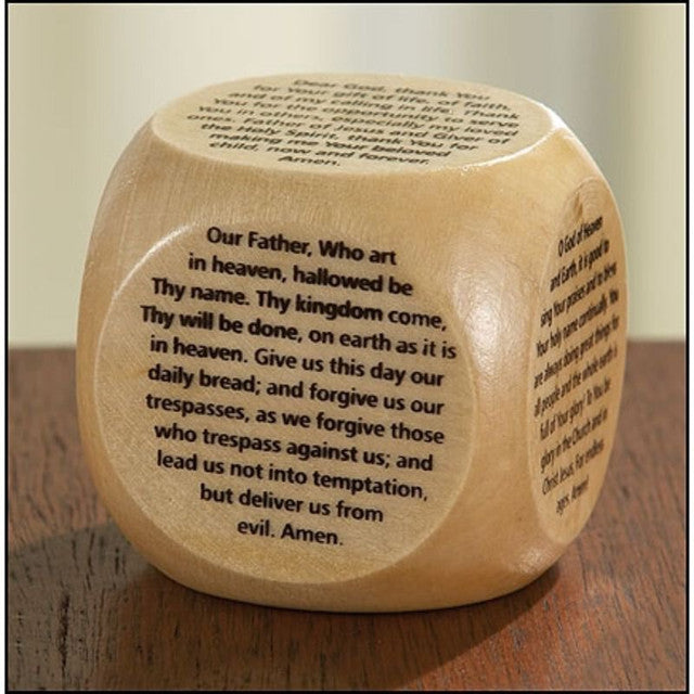 Wooden Catholic Prayer Cube for Kids – English Christian Dice with 6 Prayers