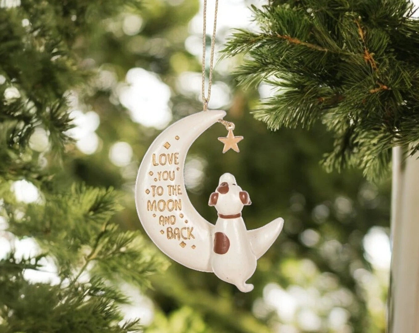 Love You To The Moon And Back Dog On Moon Christmas Ornament Pet Window Hanging