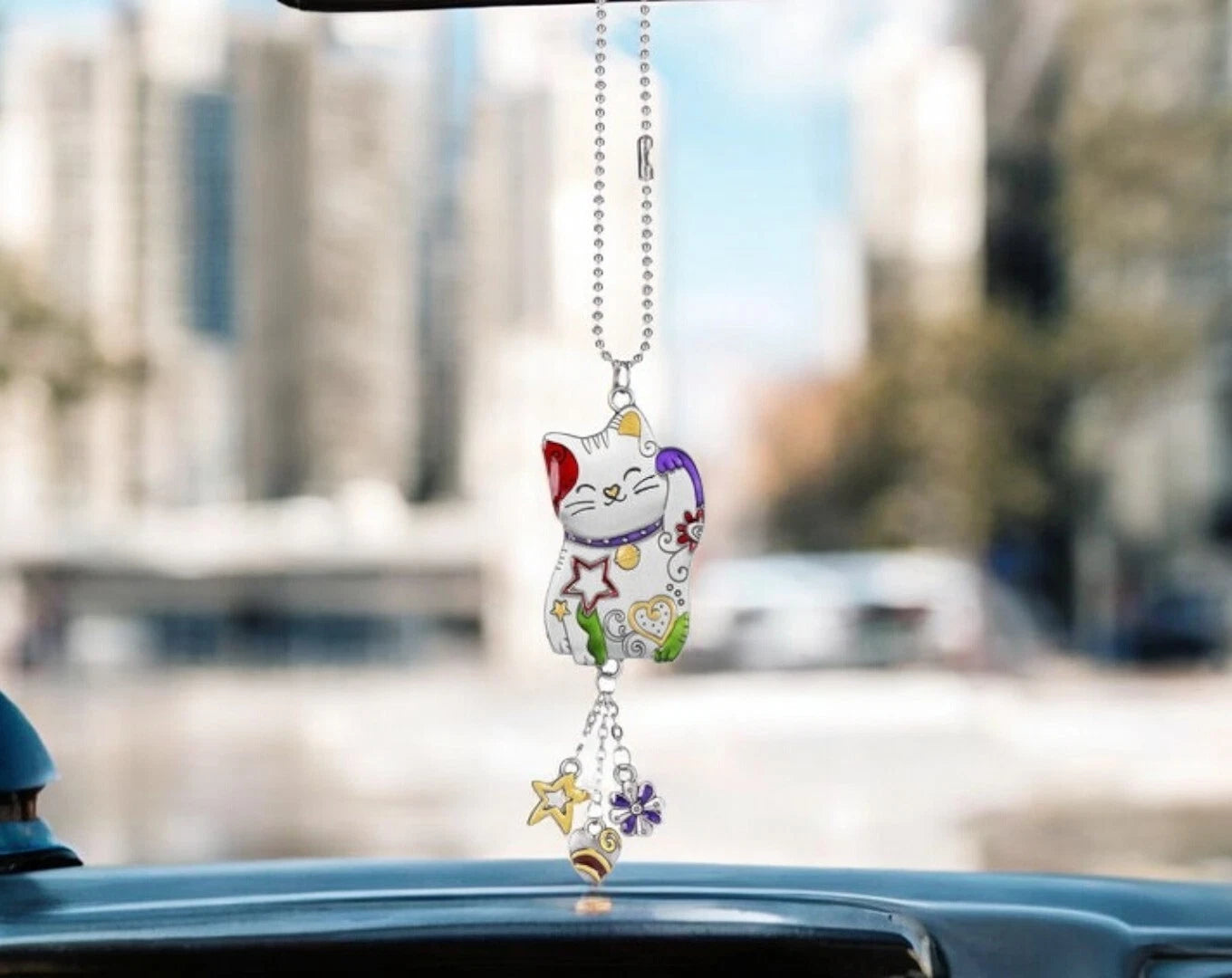 Colorful Cat Car Charm for Rearview Mirror, Car Mirror Charm, Hanging Ornament