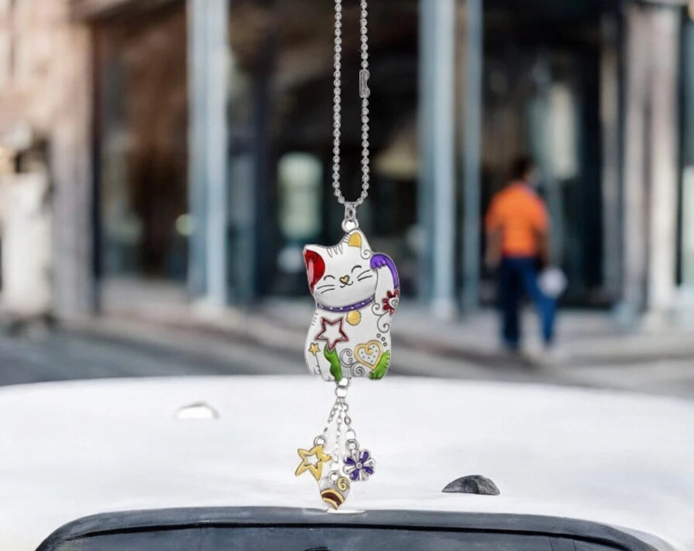 Colorful Cat Car Charm for Rearview Mirror, Car Mirror Charm, Hanging Ornament