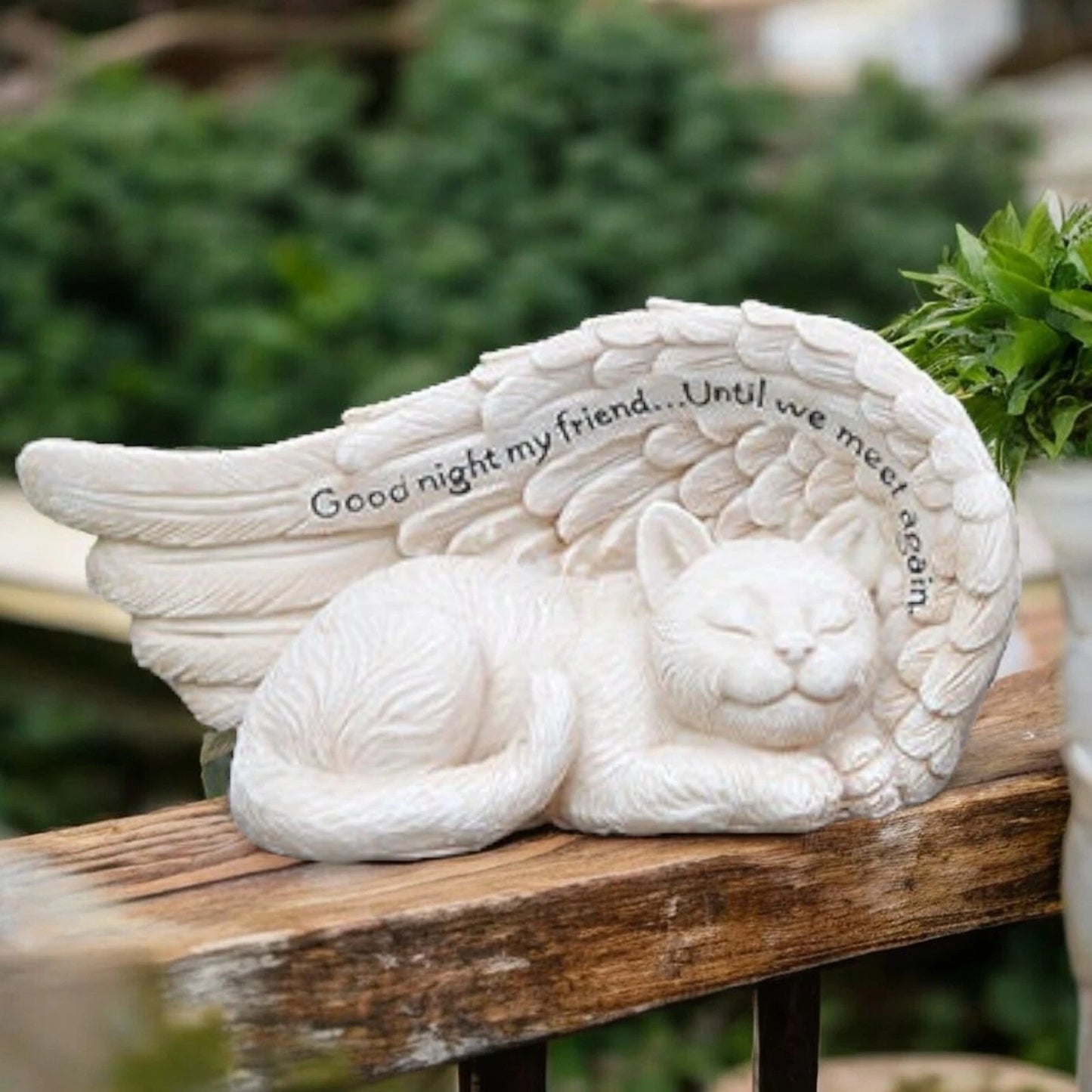 Small Sleeping Cat In Angel Wings Figurine, Pet Memorial Grave Marker Stone Gift