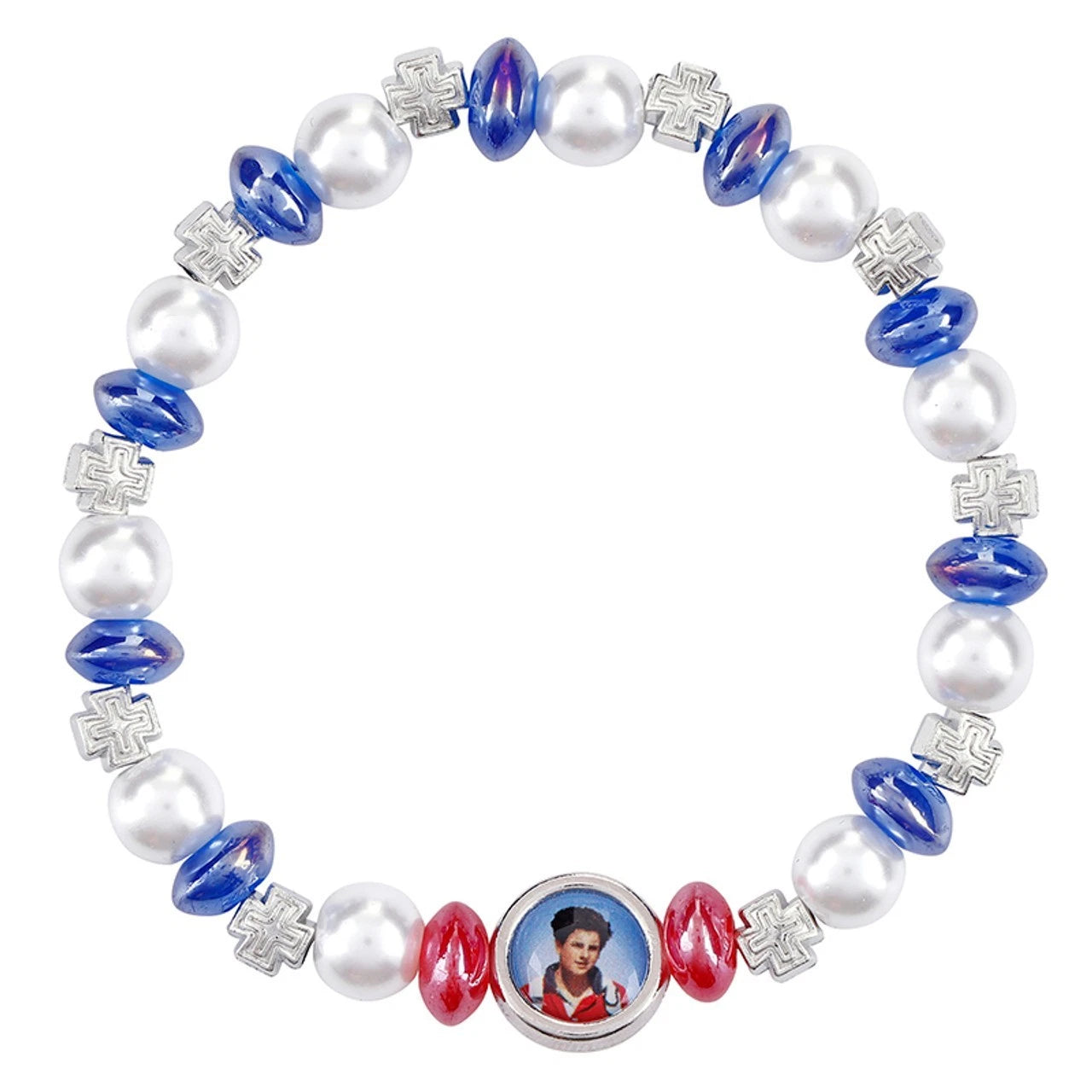 St. Carlo Acutis Bracelet Imitation Pearl Glass Beads Catholic Stretch Rosary