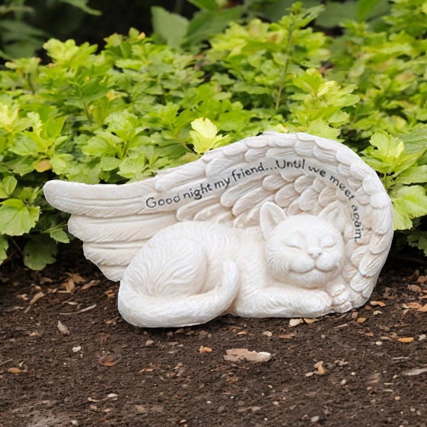 Small Sleeping Cat In Angel Wings Figurine, Pet Memorial Grave Marker Stone Gift