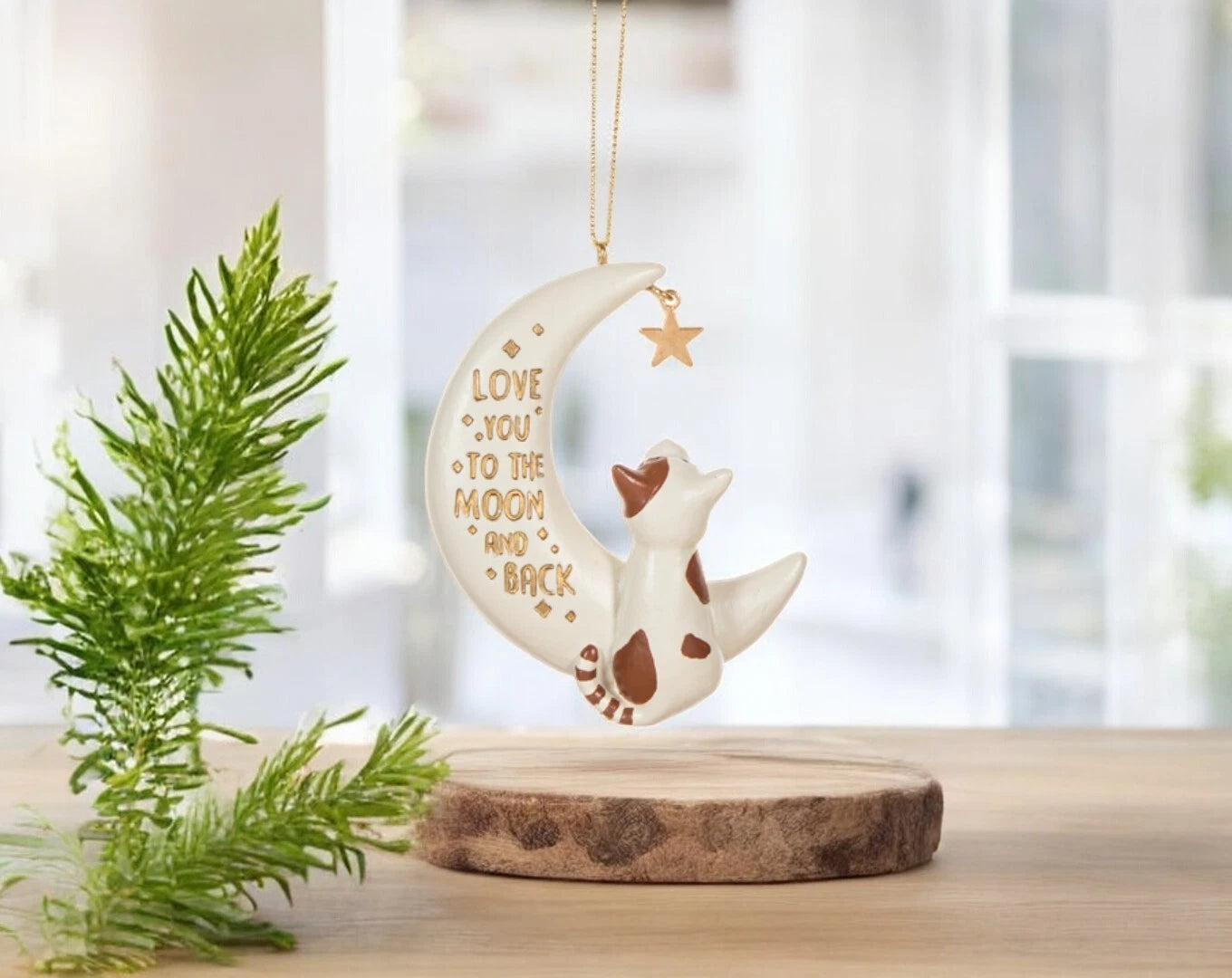 Cat Ornament, Love You To The Moon And Back, Cat on Moon, Christmas Gift