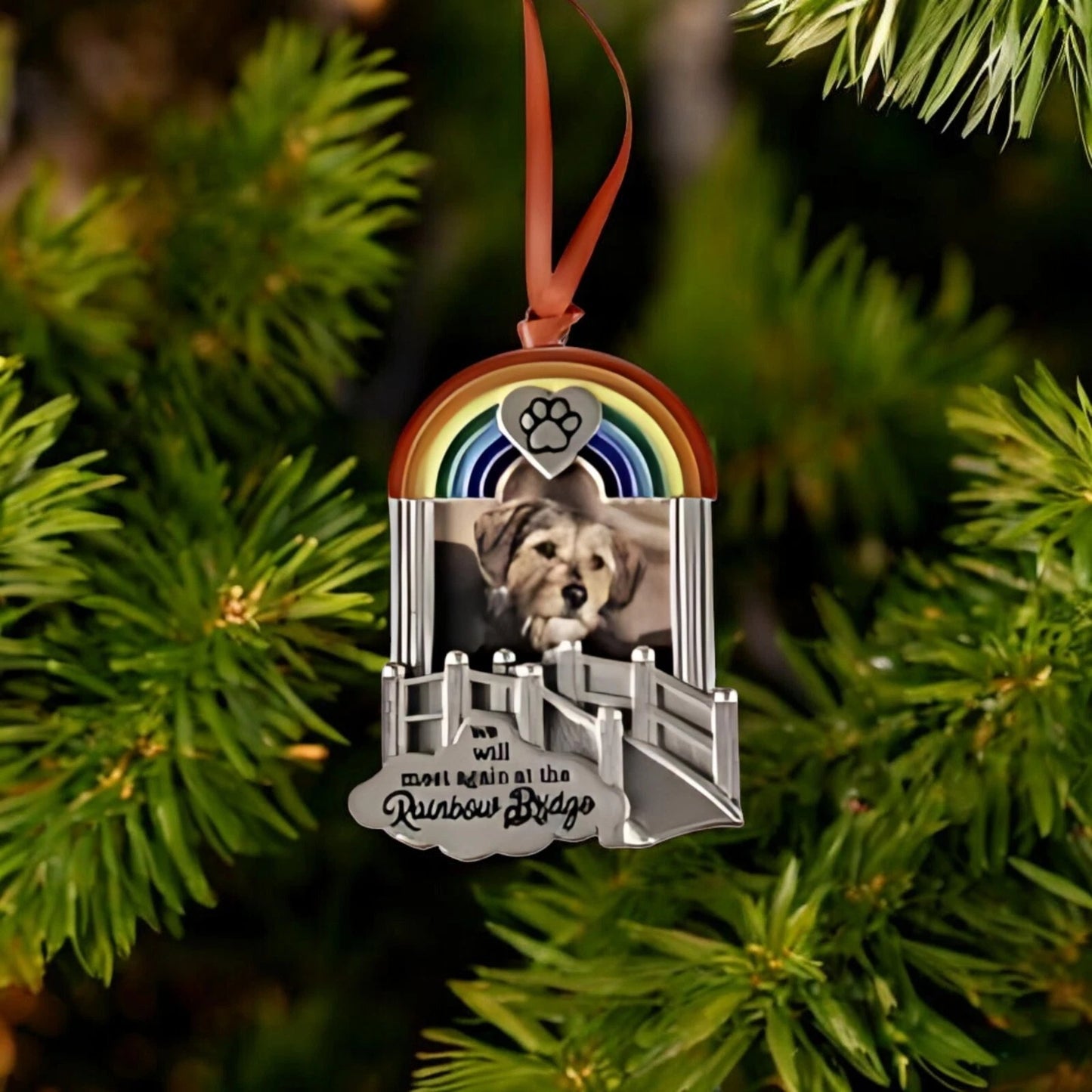 Dog/Cat Rainbow Bridge Christmas Ornament, Pet Memorial Gift, Xmas Holiday Decor