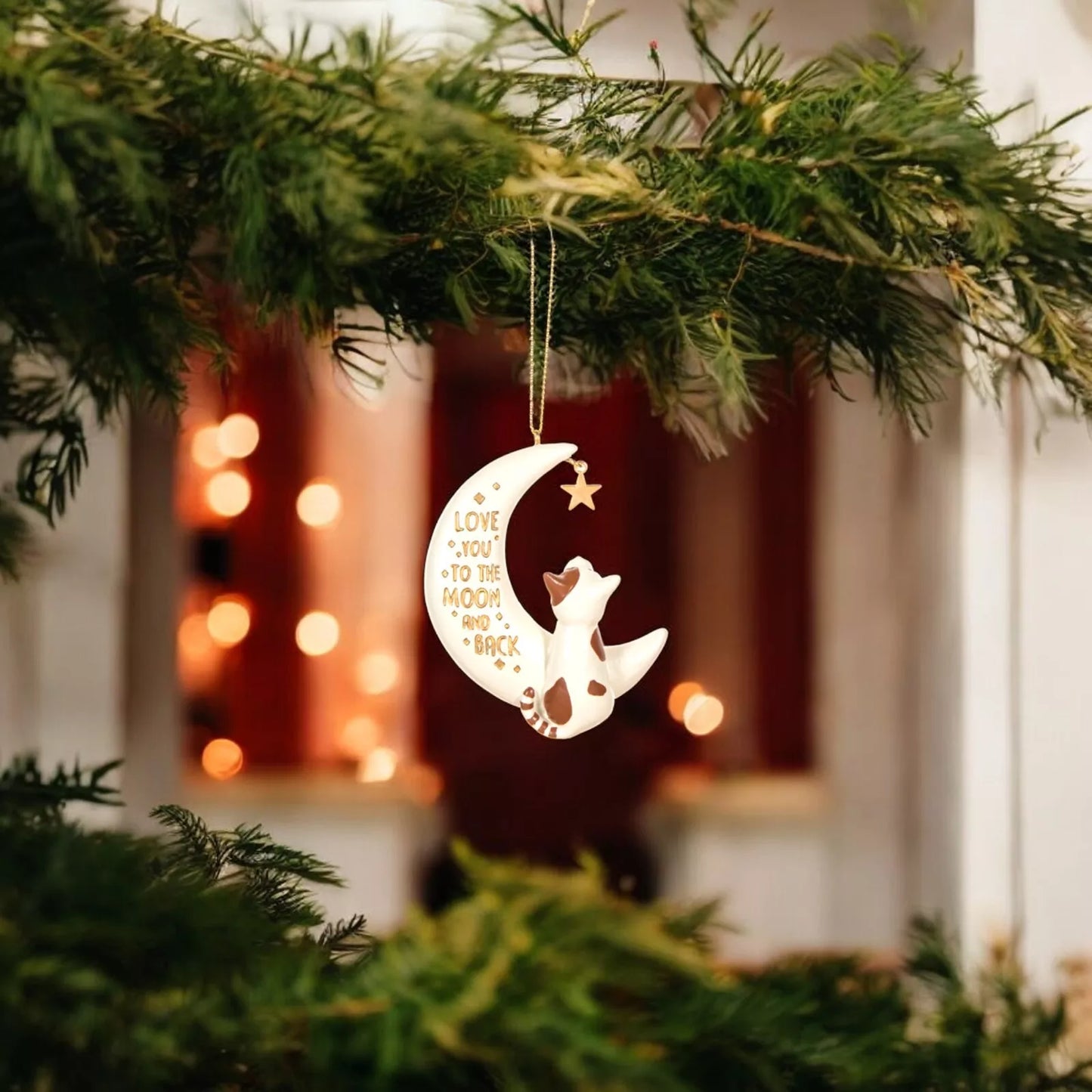 Cat Ornament, Love You To The Moon And Back, Cat on Moon, Christmas Gift