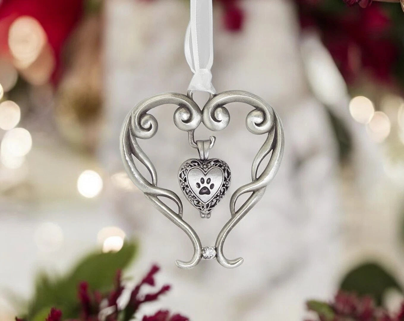 Pet Memorial Heart Ornament with Paw Print Locket – Pet Loss Gift, Ashes Keepsake, Remembrance Decoration