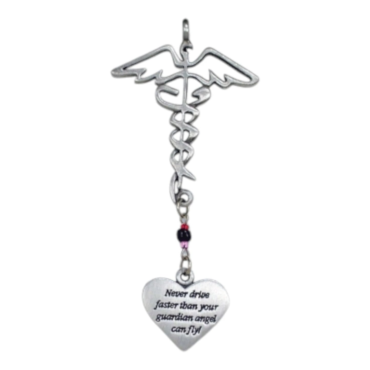 Never Drive Faster Guardian Angel Medical Symbol Car Charm - Safety & Blessings