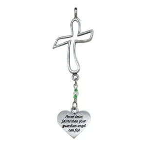 Never Drive Faster than your Guardian Angel Can Fly ( Cross) Car Charm