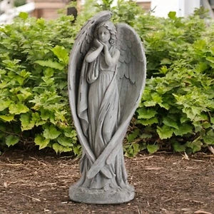Serene Resting Angel w/ Dramatic Wing Resign Figurine Sculpture Grave Marker