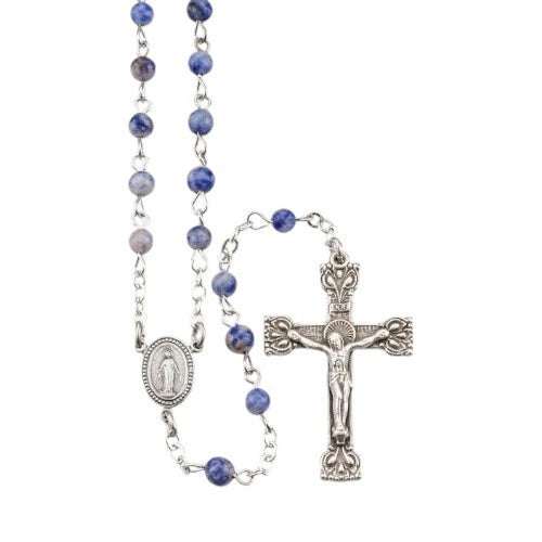 4mm Genuine Soladite Gemstone Bead Rosary with deluxe crucifix and Center