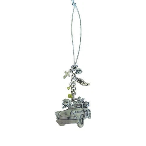 Pet Taxi Car Charm, Silver Stretch Cord, Dog Cat Car Accessory, Pet Lover Gift
