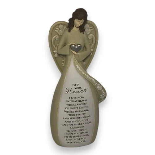 Memorial Guardian Angel Holding Heart Statue, Angelic Figurine Remembrance Gift