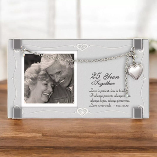 25 Year Anniversary Glass Picture Frame with Locket Bracelet | Gift for Couples