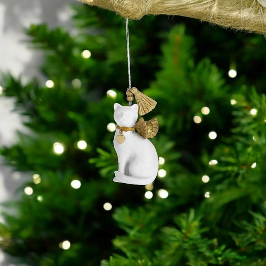 Cat Angel Ornament Figurine, White Cat Christmas Tree Decor