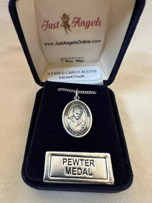 Prayer for Us Blessed Carlo Acutis Medal Pendant w/ 18” Heavy Curb Chain