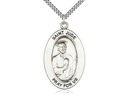 Sterling Silver St. Jude Thaddeus Pendant on 20" Light Rhodium Curb Chain