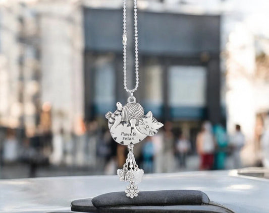 Paw & Relax Playing Cat Car Charm, Rearview Mirror Cat Hanging Car Charm