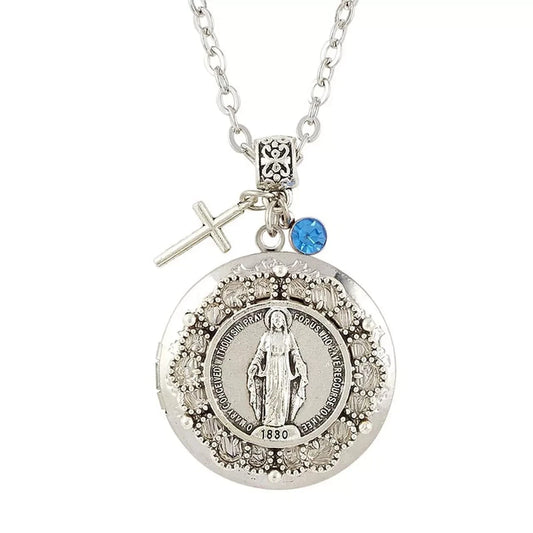 Magnificat Miraculous Medal Locket - Zinc Alloy/Crystal Catholic Jewelry