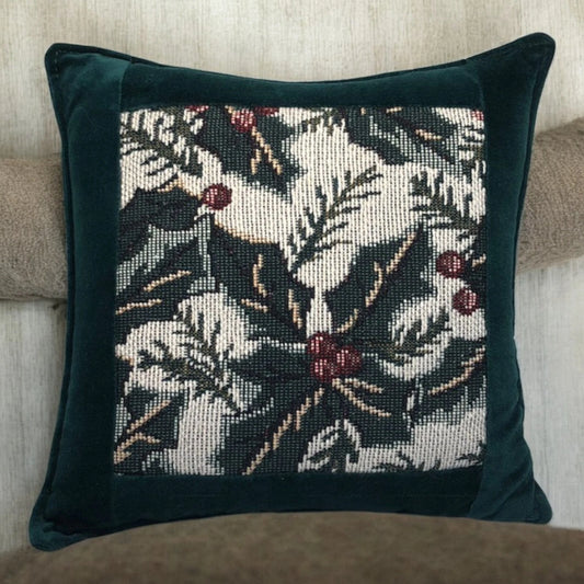 Holly Balsam Filled 7"x7" Pillow with Green Velveteen Back - Decorative & Cozy