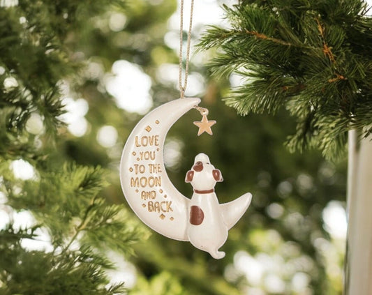 Love You To The Moon And Back Dog On Moon Christmas Ornament Pet Window Hanging