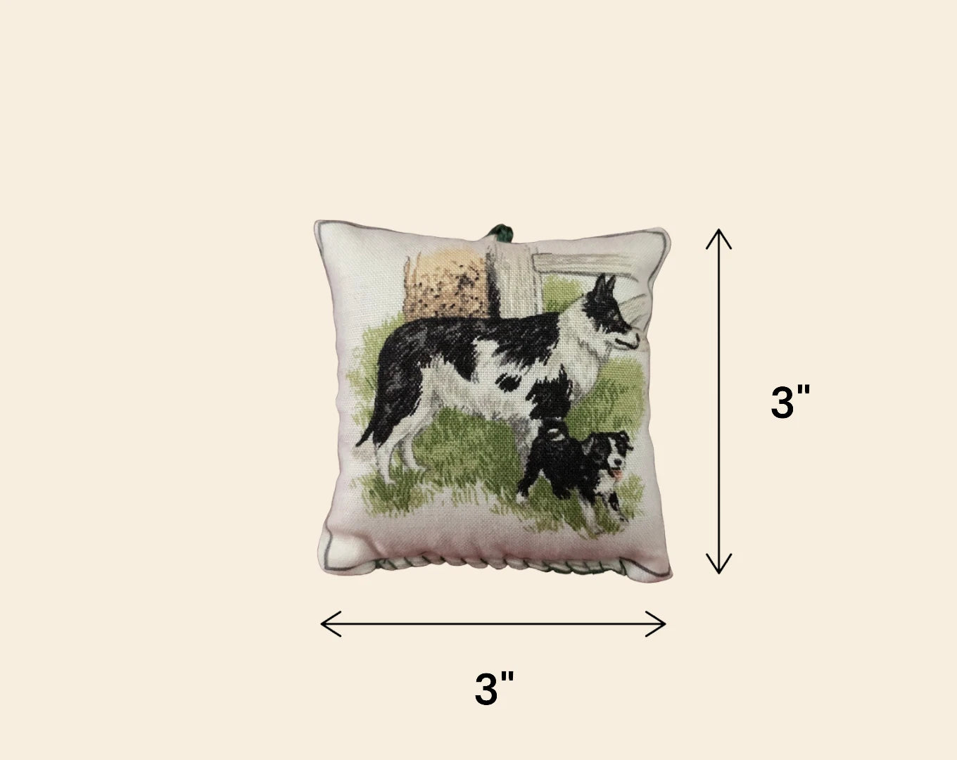 Balsam Fir Filled Mother Dog and Baby Mini Square Pomander 3X3″