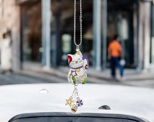 Colorful Cat Car Charm for Rearview Mirror, Car Mirror Charm, Hanging Ornament