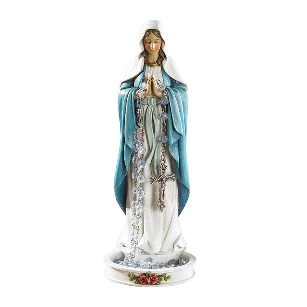 Virgin Mary Madonna Rosary Holder Statue 8" Resin Catholic Figurine Decor
