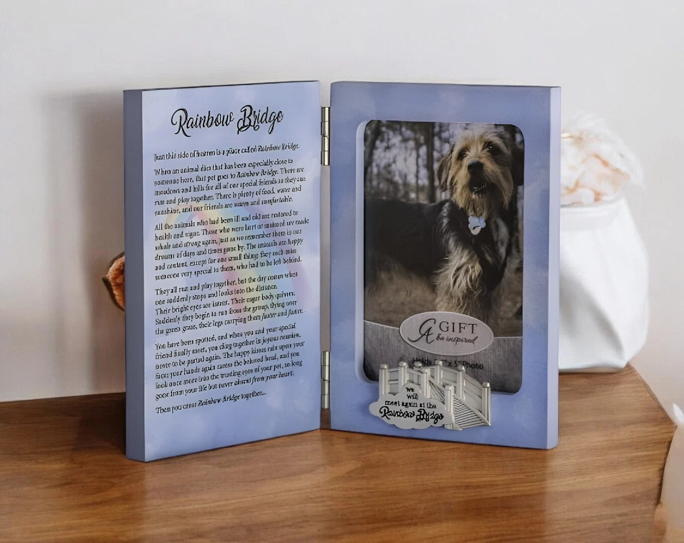 Rainbow Bridge 2-Opening Hinged Picture Frame, Pet Memorial Photo Frame Gift