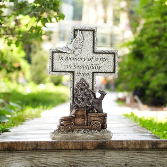 Hunting Dog Cross Statue Grave Marker Sympathy Dog Loss Gift Memorial Stone
