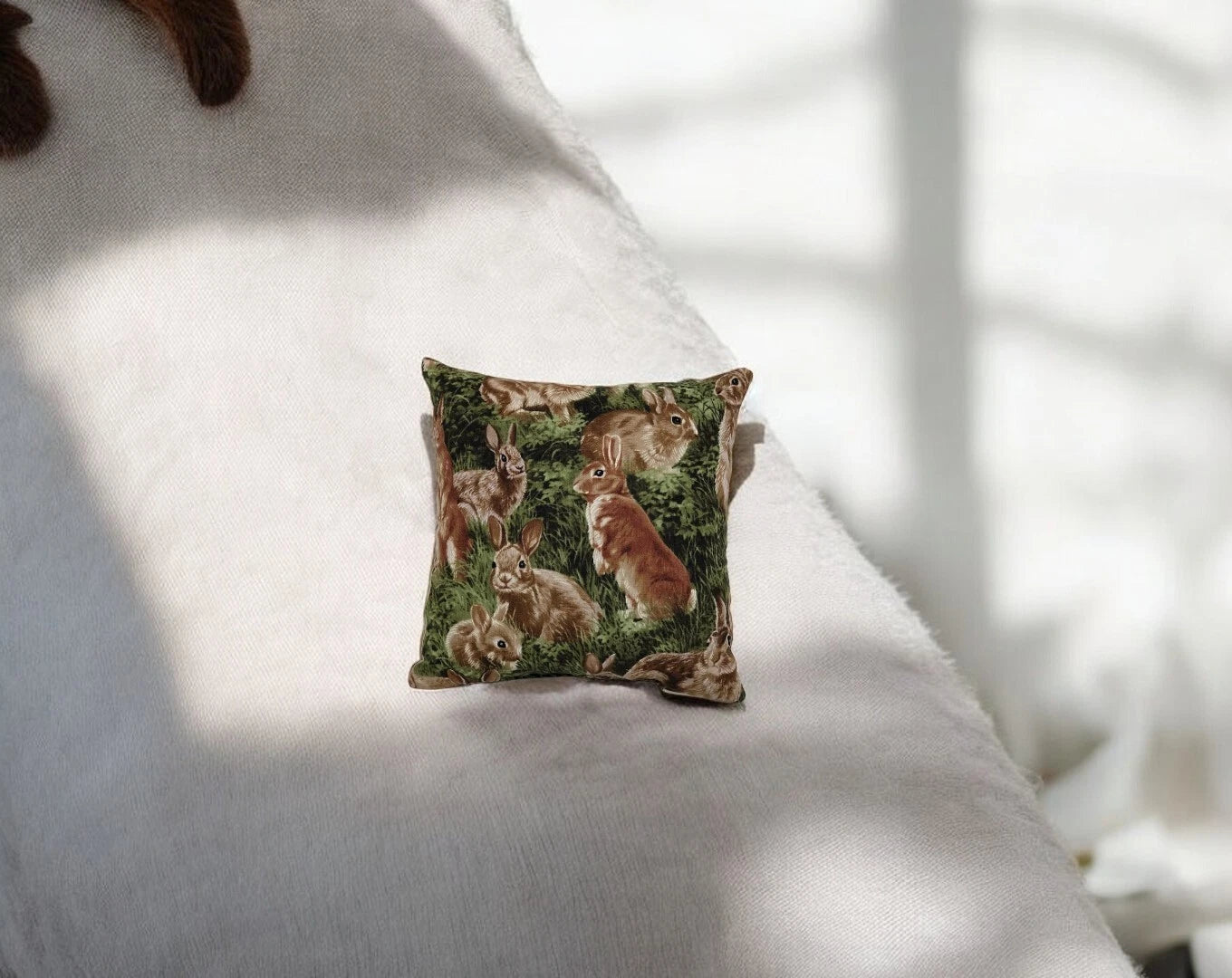 Balsam Fir Filled Bunnies Square Pillow 7x7″