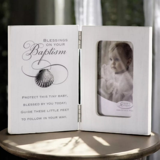 Baptism Hinged Frame Baby Keepsake | Religious Gift for Newborn | Christening Fr