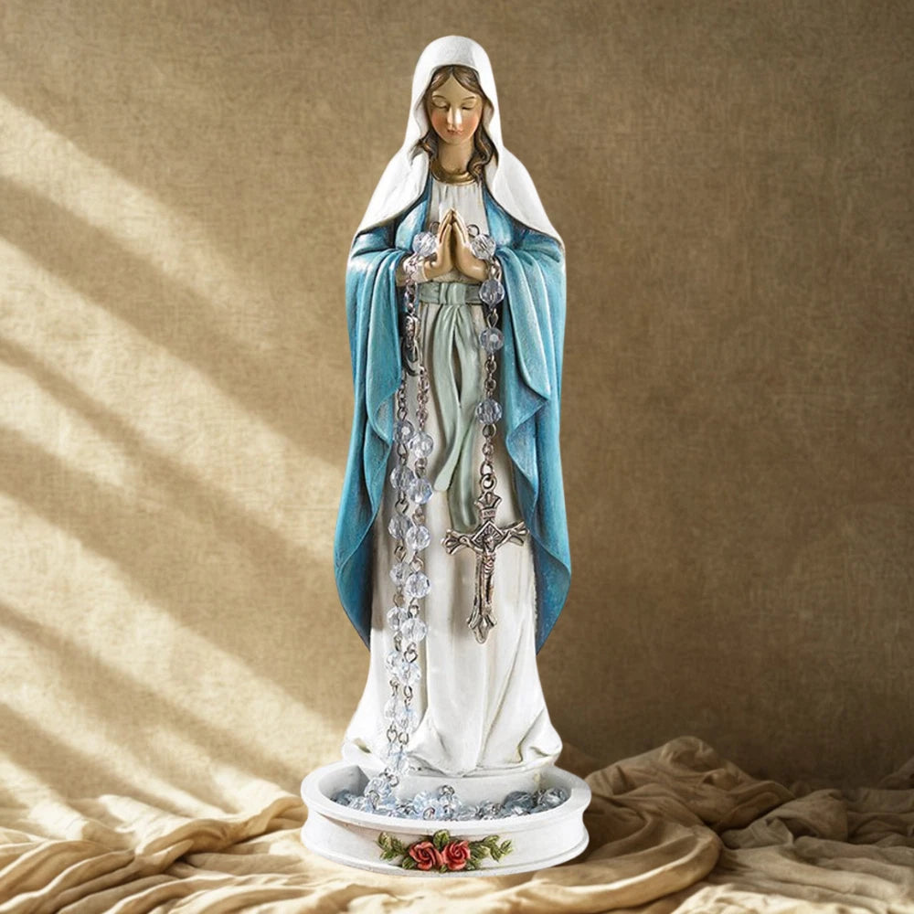 Virgin Mary Madonna Rosary Holder Statue 8" Resin Catholic Figurine Decor