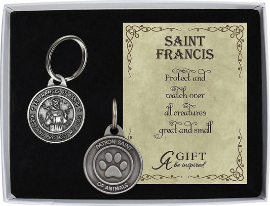 Saint Francis Dog Tags, Patron Saint of Animals Collar Charm Engraved Pet ID Tag