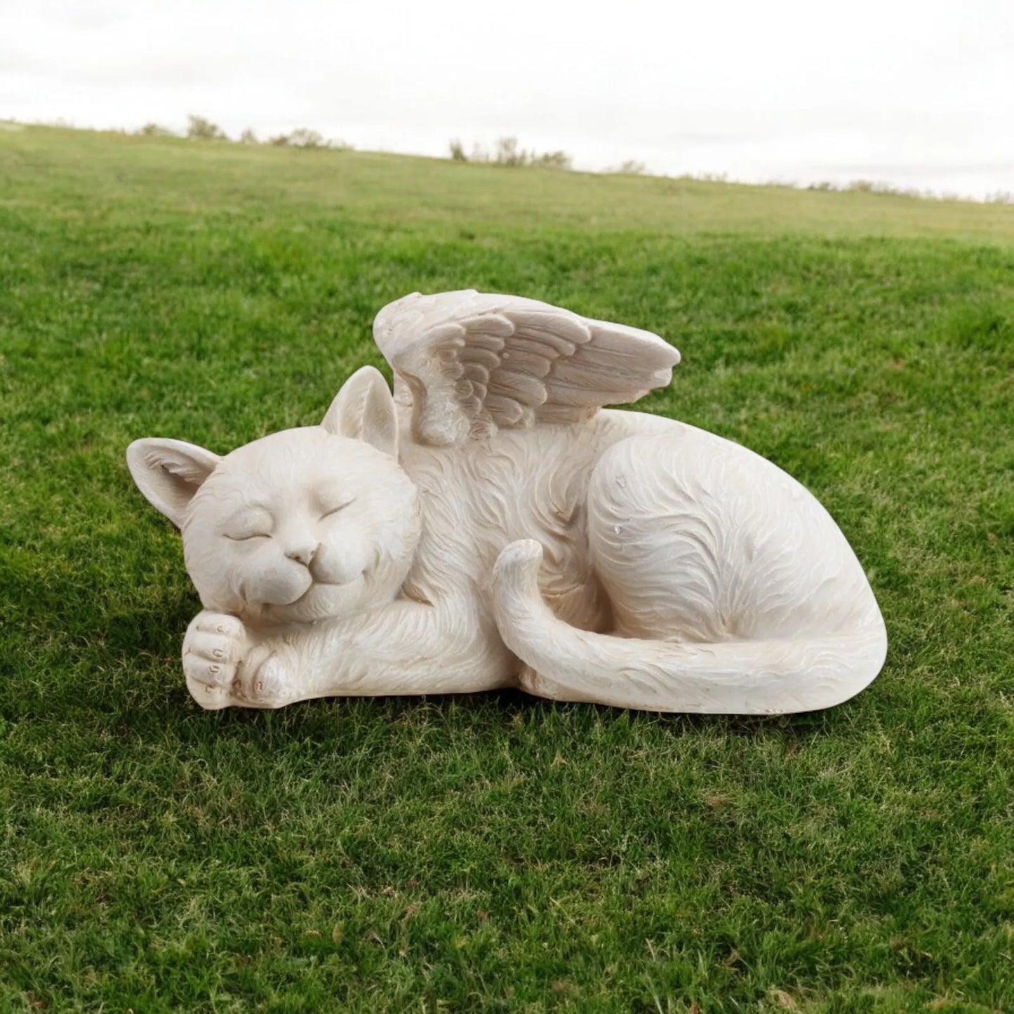 Sleeping Angel Cat with Wings Resin Figurine - Pet Lovers Gift 9.5" L x 5" H