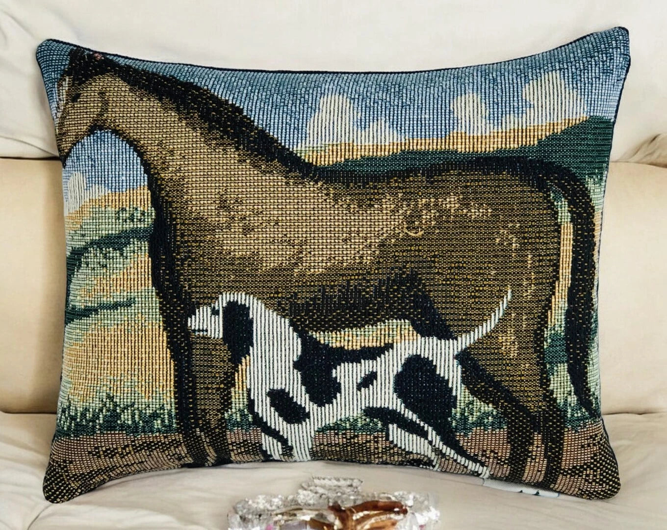 Horse and Dog Balsam Fir Filled Pillow 7x6” Maine Made