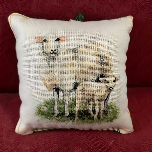 Balsam Fir Filled Mother Sheep and Baby Pomander 3X3″