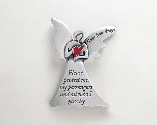 Guardian Angel Visor Clip w/ Epoxy Heart Religious Protector Car Auto Accessory