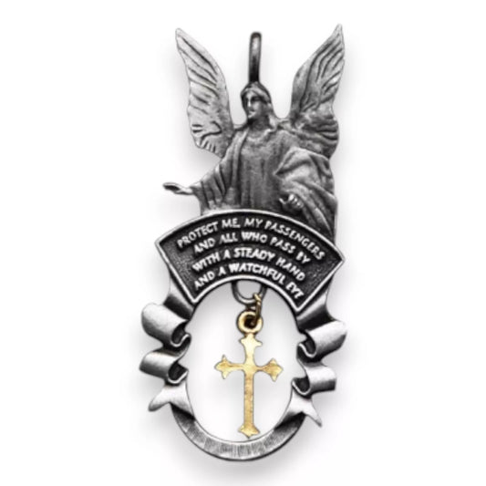 Guardian Angel Car Charm w/ Brass Cross, 8-Inch Ball Chain | Protection Gift