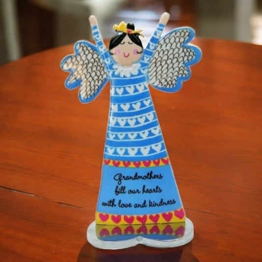 Grandmother's Angel Figurine with Arms Up - Heart-Shaped Base, Gift for Grandma