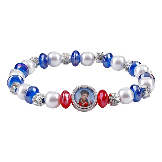 St. Carlo Acutis Bracelet Imitation Pearl Glass Beads Catholic Stretch Rosary