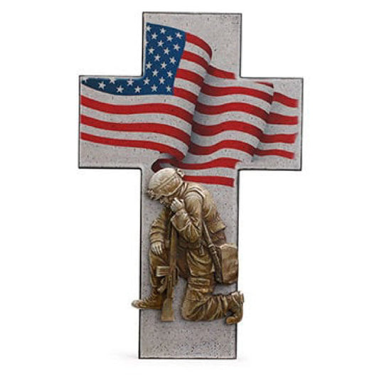 Patriotic American Flag Fallen Soldier Memorial Cross Gift for Veteran Personnel
