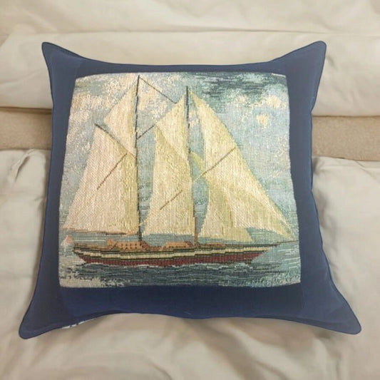 Balsam Filled Schooner Tapestry Pillow 10" X 11" - Nautical Decor, Home Accent