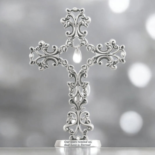 5″ Standing Filigree Cross - 'Tears Remind Us' Memorial Gift, Decorative Cross