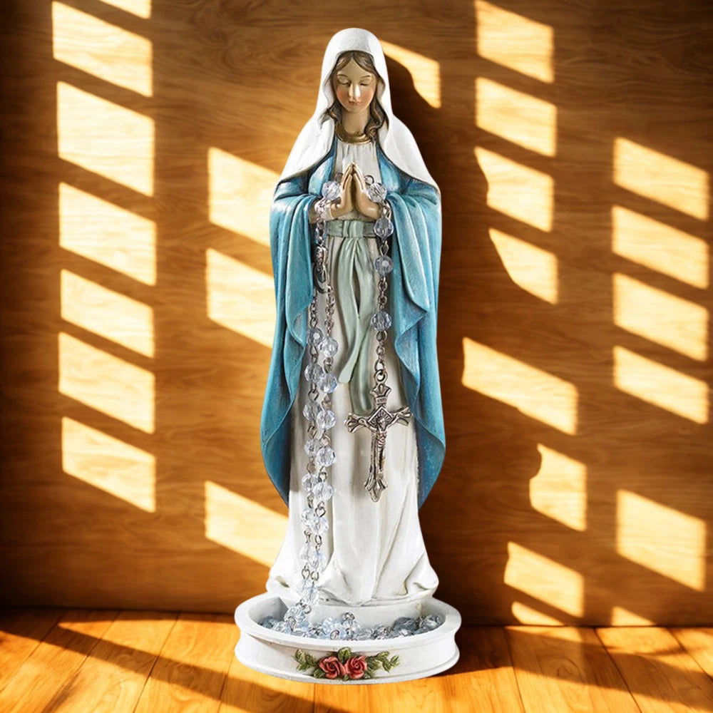 Virgin Mary Madonna Rosary Holder Statue 8" Resin Catholic Figurine Decor
