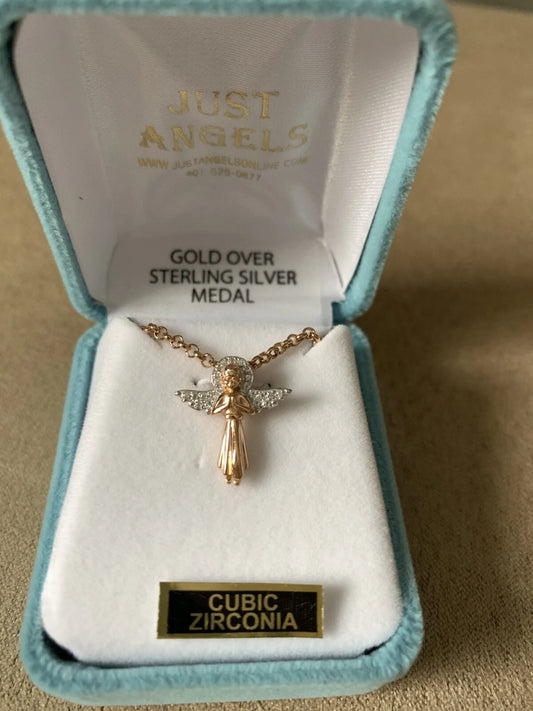 Rose Gold Sterling Silver Angel Necklace with Cz Wings - Elegant Gift for Her