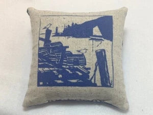 Balsam Fir Filled Harbor Scene Pillow 4″ x 4″ | Screen Printed Decorative Accent