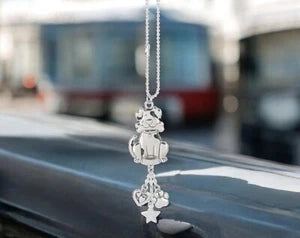 Silver Dog Car Charm Rearview Mirror Accessory – Dog Lover Gift Car Pendant with Dangling Charms 7.5"