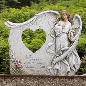 Forever in Our Hearts with Angels Resin Stone Decorative Outdoor Garden Decor